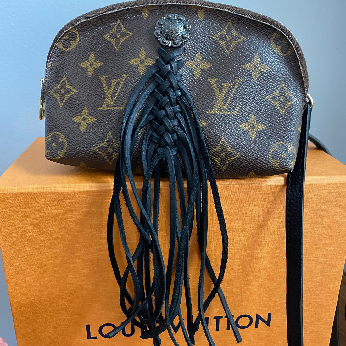 The Junco Crossbody Bag -Prestige Totes Bags Monogram with black fringe