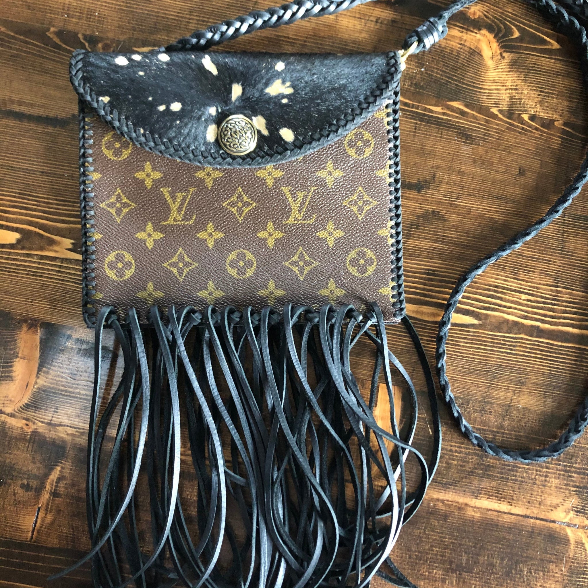 The Fringed Falcon - Black/Gold Hair-on-HidePrestige Totes Bags Wristlet/Crossbody/Clutch