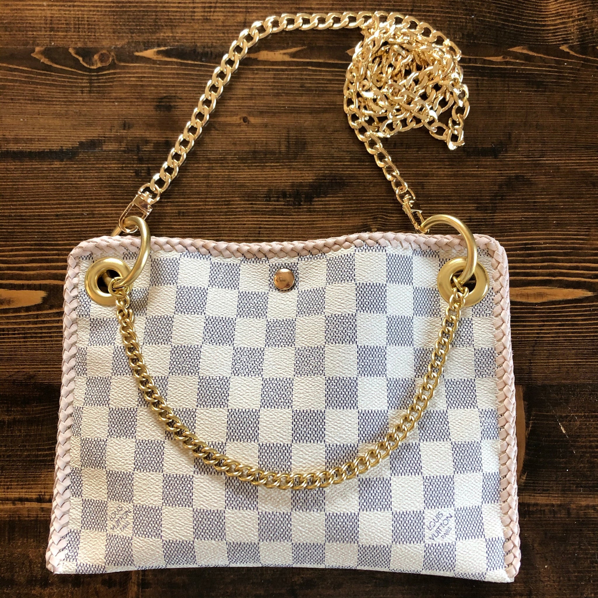 The Nuthatch -Prestige Totes Bags Damier Azur Shoulder Bag with Gold Crossbody Chain