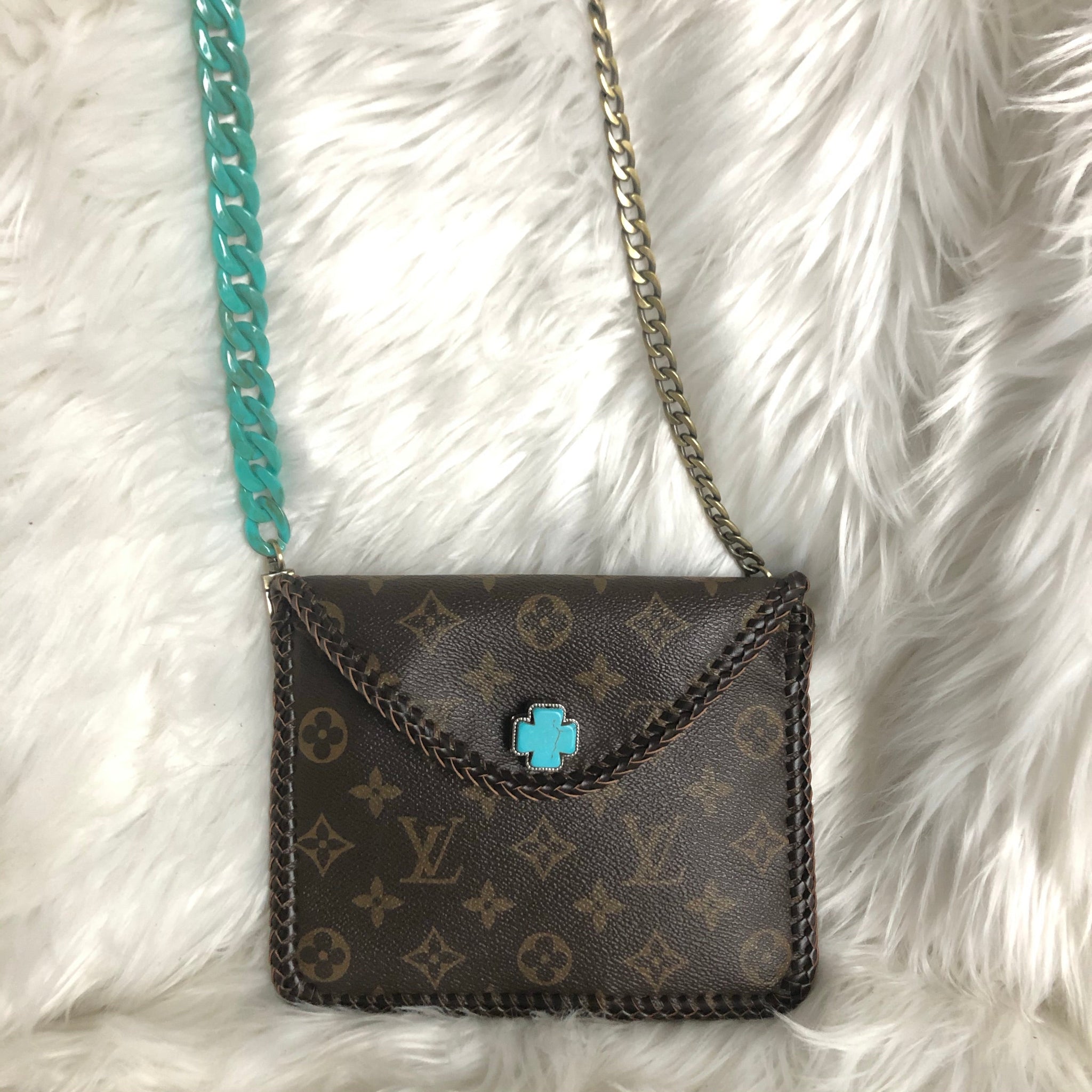 Kathy's Special Falcon - Turquoise Monogram Wristlet/Crossbody/Clutch with back pocket