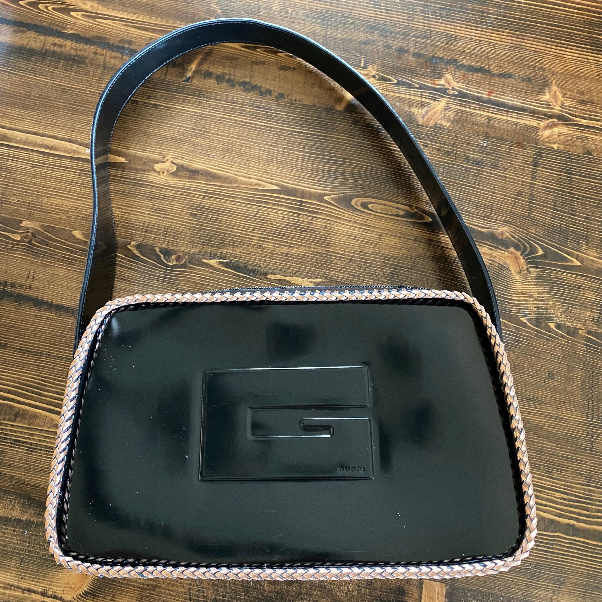 The Raven -Prestige Totes Bags Black Patent Gucci with Rose Gold Shoulder Bag