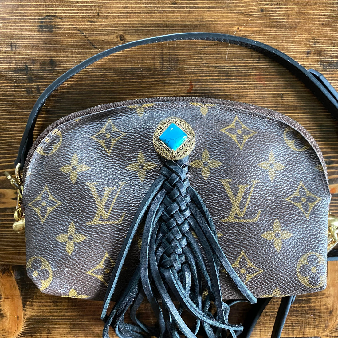 The Junco -Prestige Totes Bags Monogram in Black with Turquoise Crossbody Bag