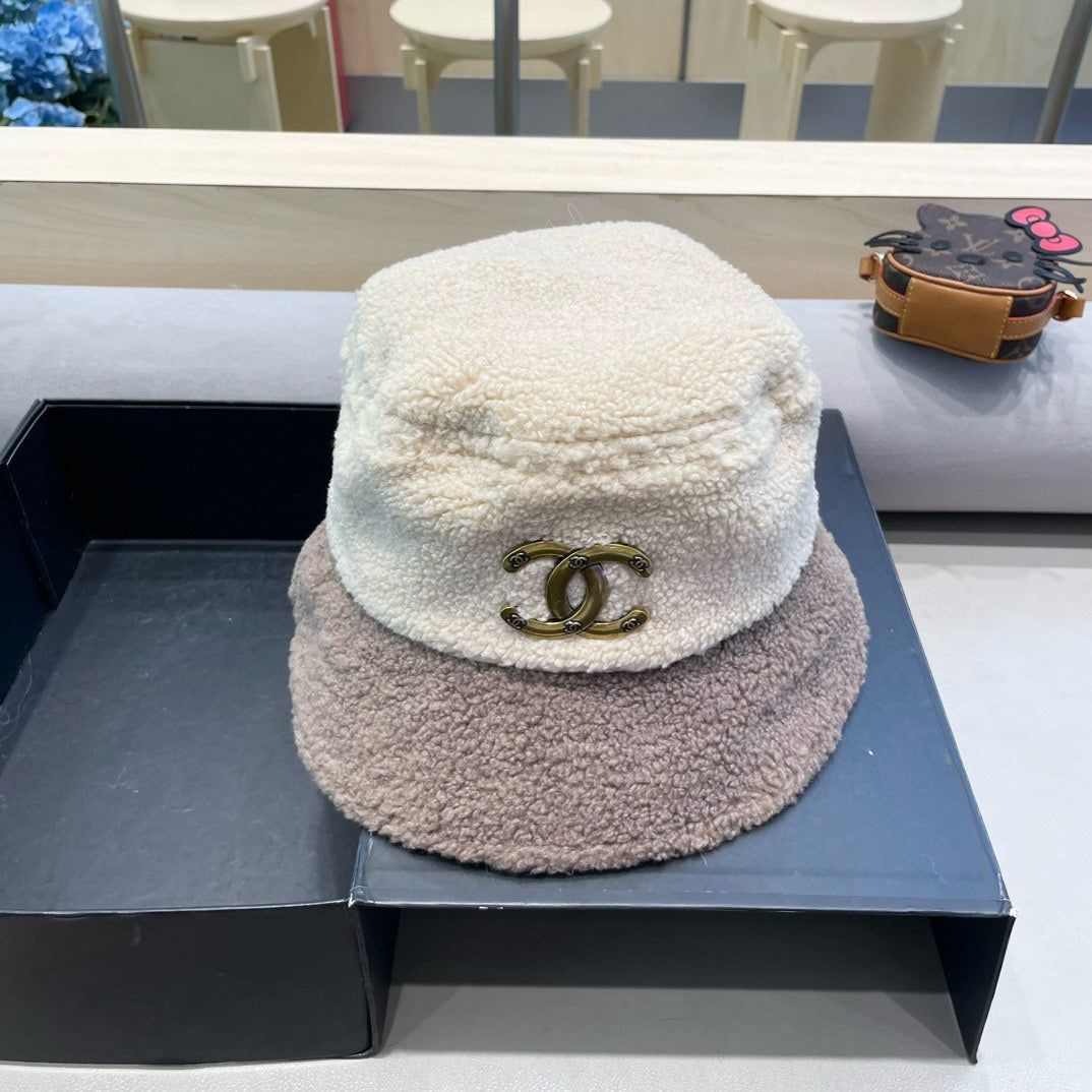 CHANEL BUCKET HAT IN BEIGE MIX WENGE BROWN LAMB WOOL 431623