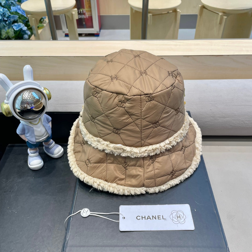 CHANEL BUCKET HAT IN CAMEL BROWN LAMB WOOL AND THICK COTTON 431684