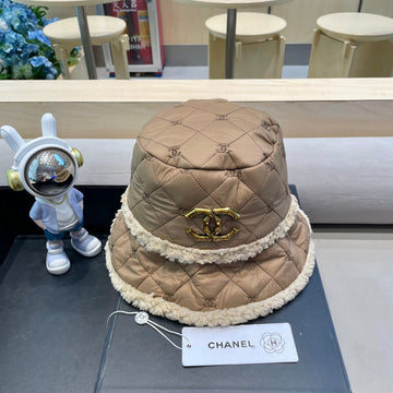 CHANEL BUCKET HAT IN CAMEL BROWN LAMB WOOL AND THICK COTTON 431684