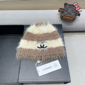 CHANEL BUCKET HAT IN BEIGE MIX CAMEL BROWN PLUSH AND WOOL 433425