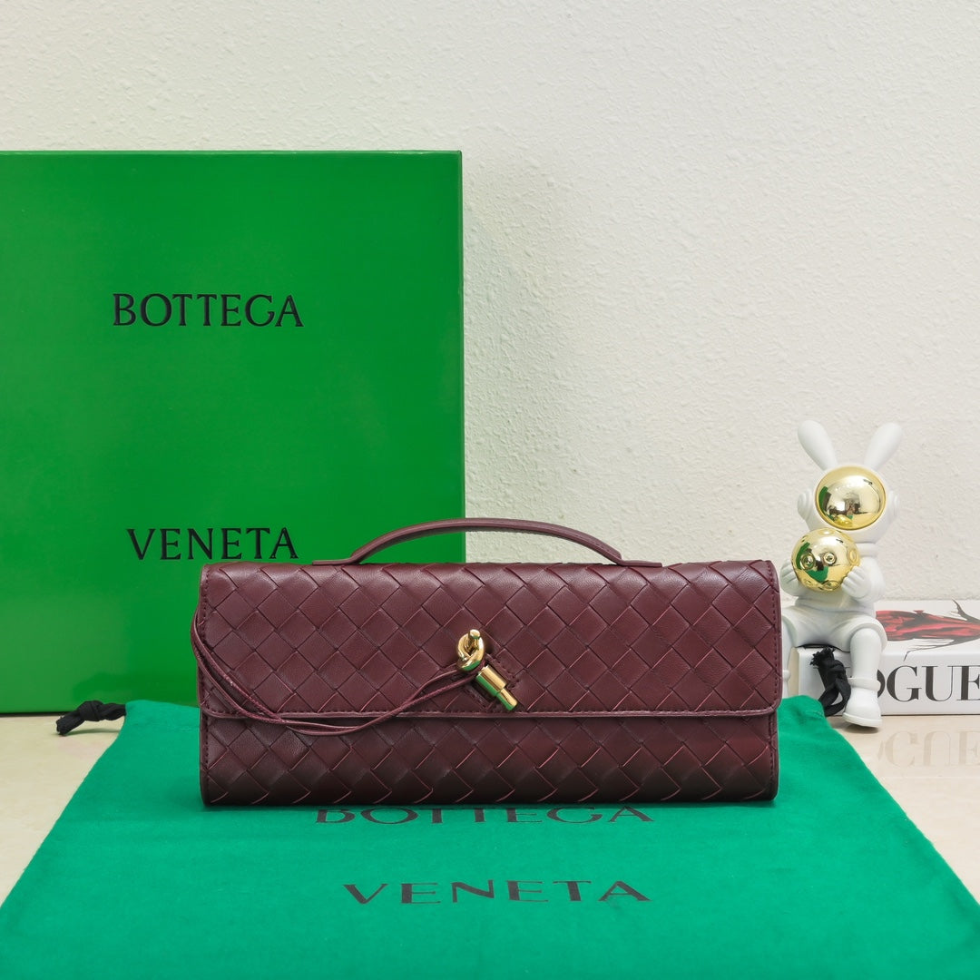 Bottega Veneta BV Long Clutch Andiamo With Handle 31cm Burgundy Calfskin Ghw