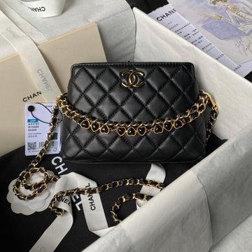 CHANEL 24p clutch with chain 19cm black lambskin