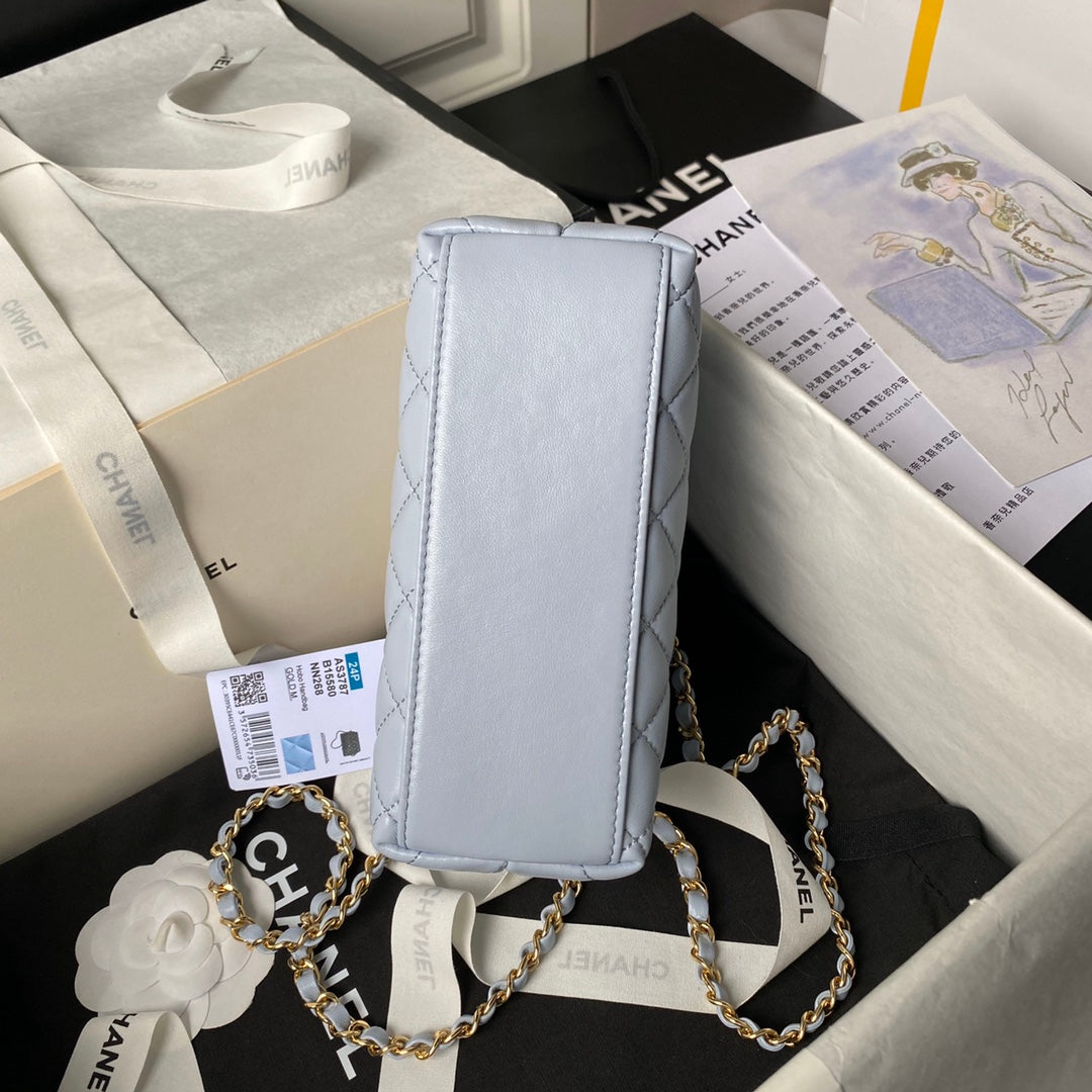 CHANEL 24p clutch with chain 19cm turquoise blue lambskin