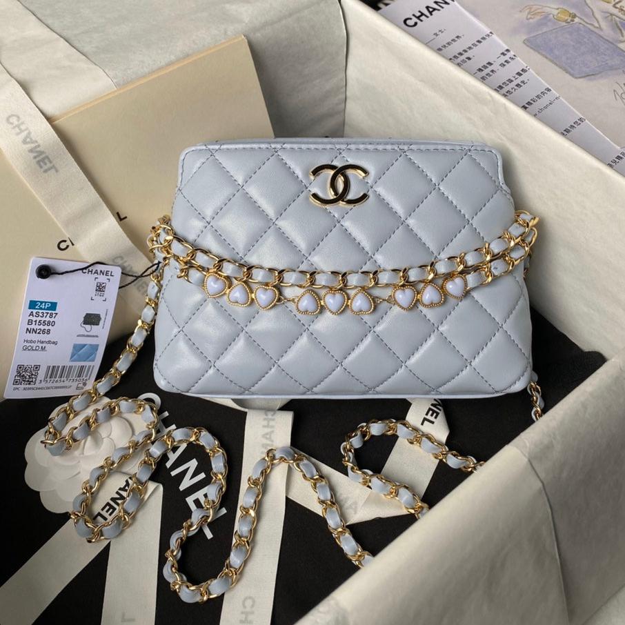 CHANEL 24p clutch with chain 19cm turquoise blue lambskin