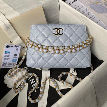 CHANEL 24p clutch with chain 19cm turquoise blue lambskin