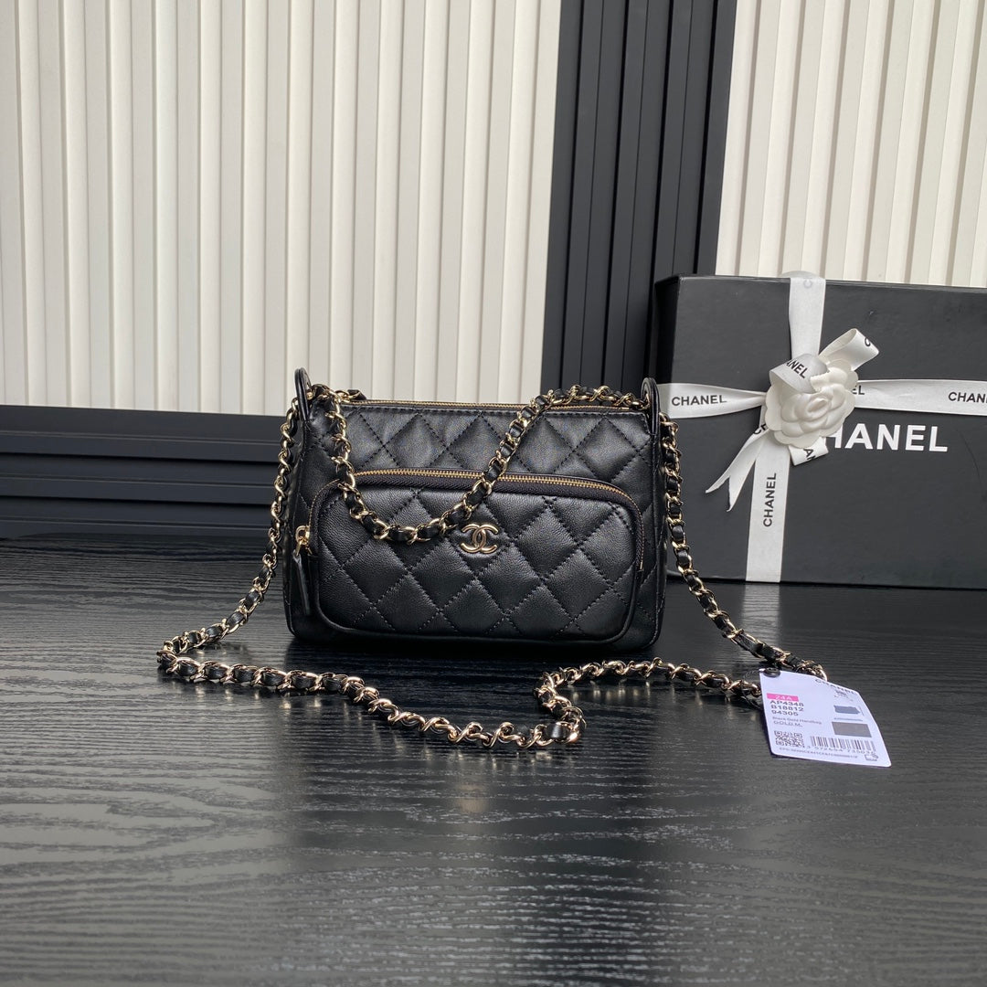 CHANEL 25C Clutch With Strap 21cm Black Calfskin
