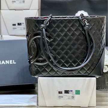 CHANEL Cambon Tote 30cm Black Quilted Calfsin