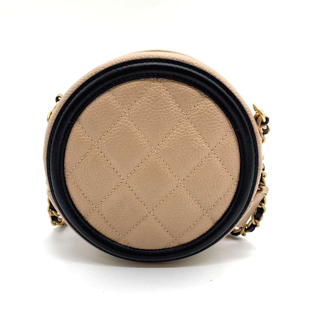Chanel Caviar Skin CC Filigree Round Chain Crossbody Bag