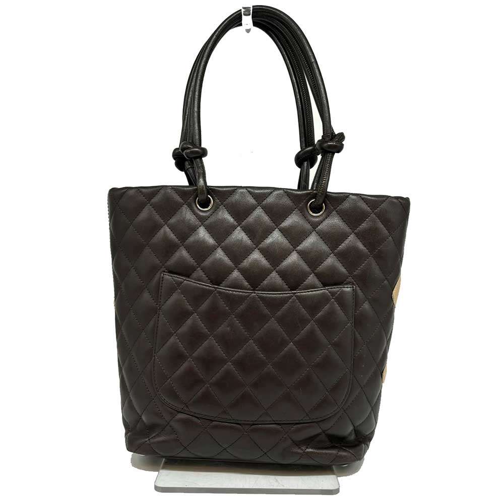 Chanel Cambon Line Leather Tote Bag Dark Brown Beige