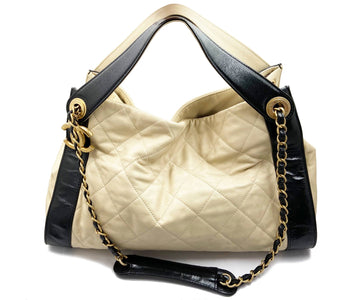 Top Quality Chanel Ivory Black Leather Hand Shoulder Bag