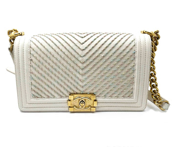 Top Quality Chanel Ivory Boy Pink Stitching Chevron Crossbody Bag
