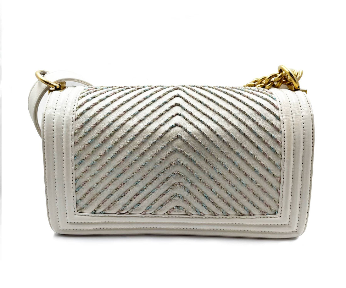 Top Quality Chanel Ivory Boy Pink Stitching Chevron Crossbody Bag