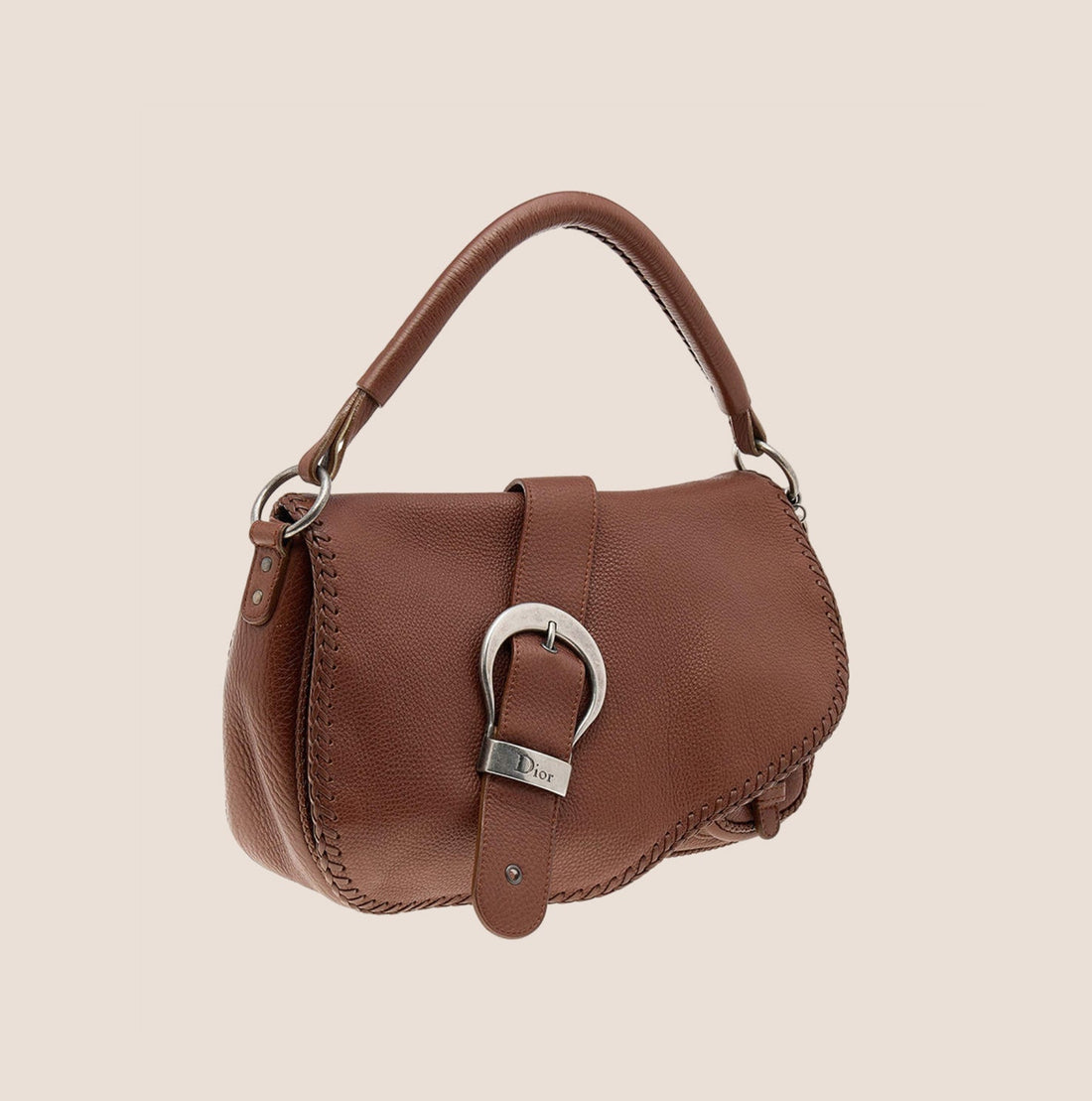 CHRISTIAN DIOR BROWN LEATHER WHIPSTITCH GAUCHO BAG