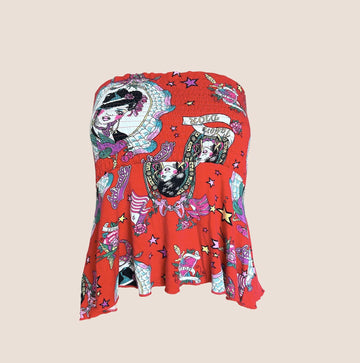 CHRISTIAN DIOR 2004 RED ADIORABLE STRAPLESS RUFFLE TOP