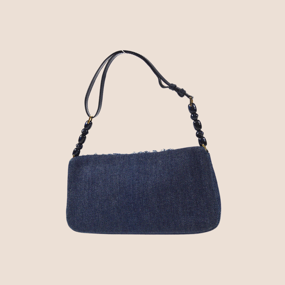 CHRISTIAN DIOR BLUE TEXTURED DENIM MALICE BAG