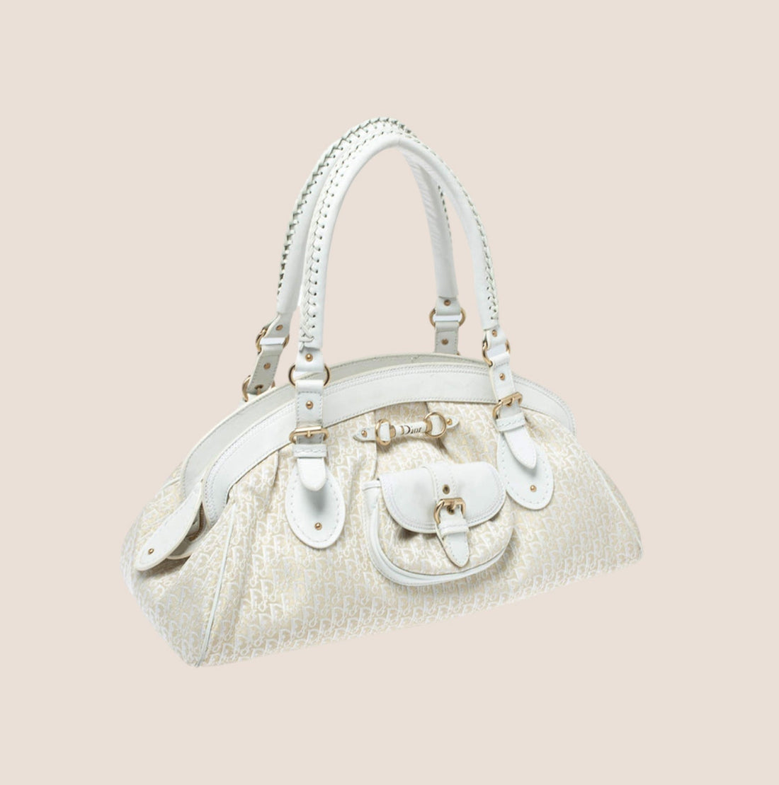 CHRISTIAN DIOR WHITE & BEIGE DIORISSIMO CANVAS SATCHEL