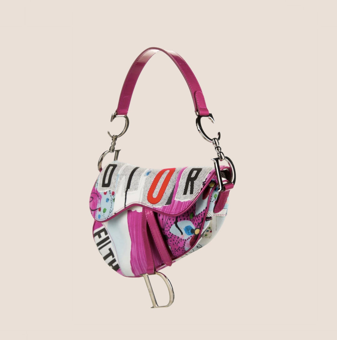 CHRISTIAN DIOR 2003 PINK "FILTH" PRINTED SADDLE BAG
