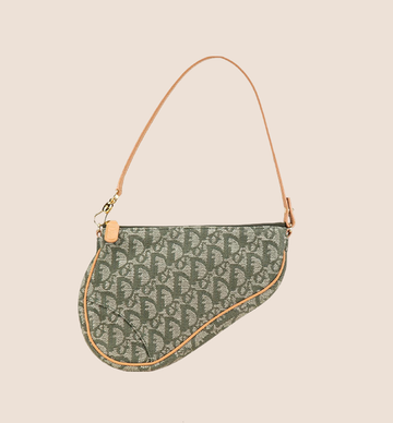 CHRISTIAN DIOR GREEN TROTTER CANVAS MINI SADDLE BAG