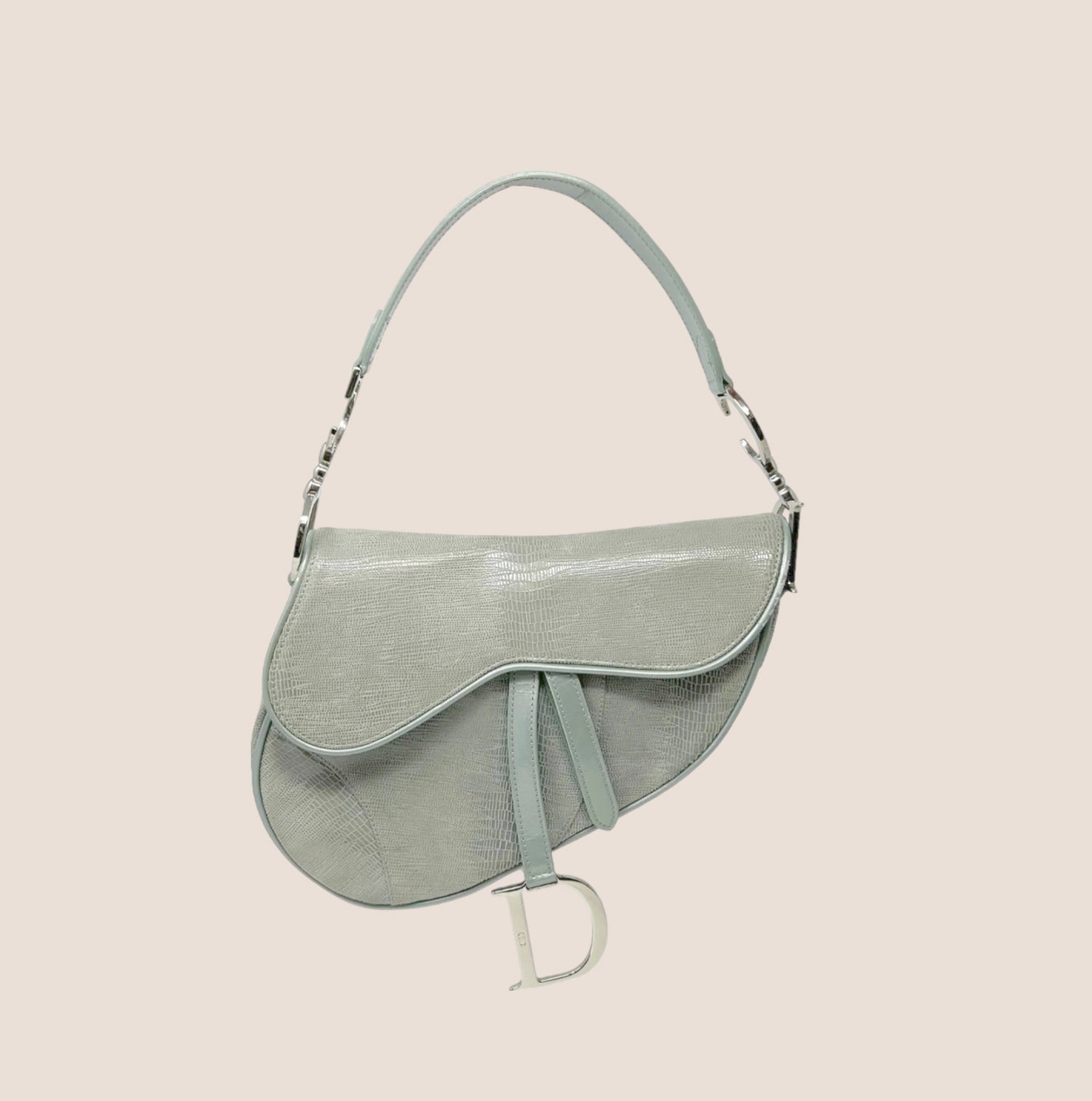 CHRISTIAN DIOR 2001 AZUL BLUE LIZARD EMBOSSED SADDLE BAG