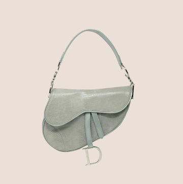 CHRISTIAN DIOR 2001 AZUL BLUE LIZARD EMBOSSED SADDLE BAG