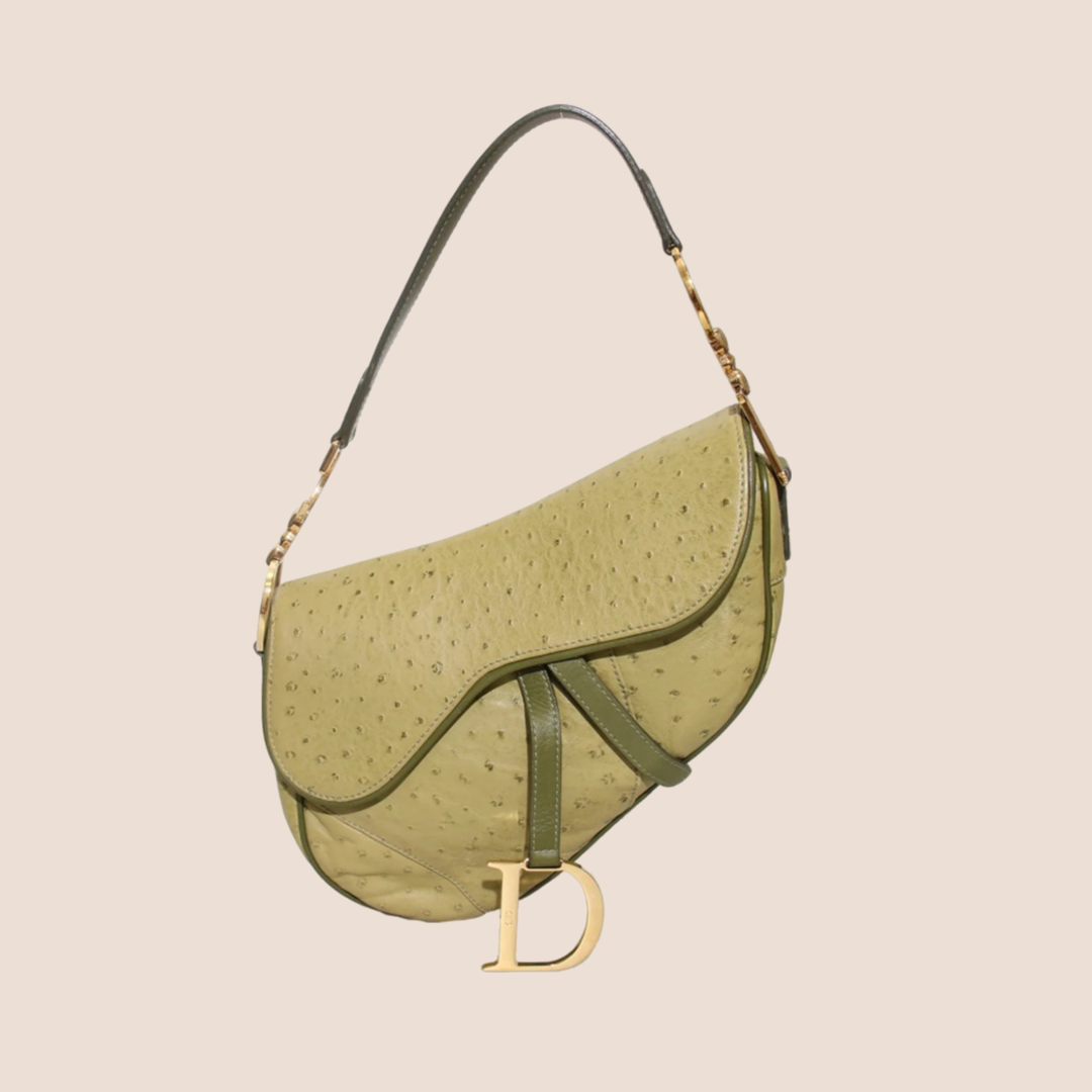 CHRISTIAN DIOR FALL 2000 GREEN OSTRICH SADDLE BAG