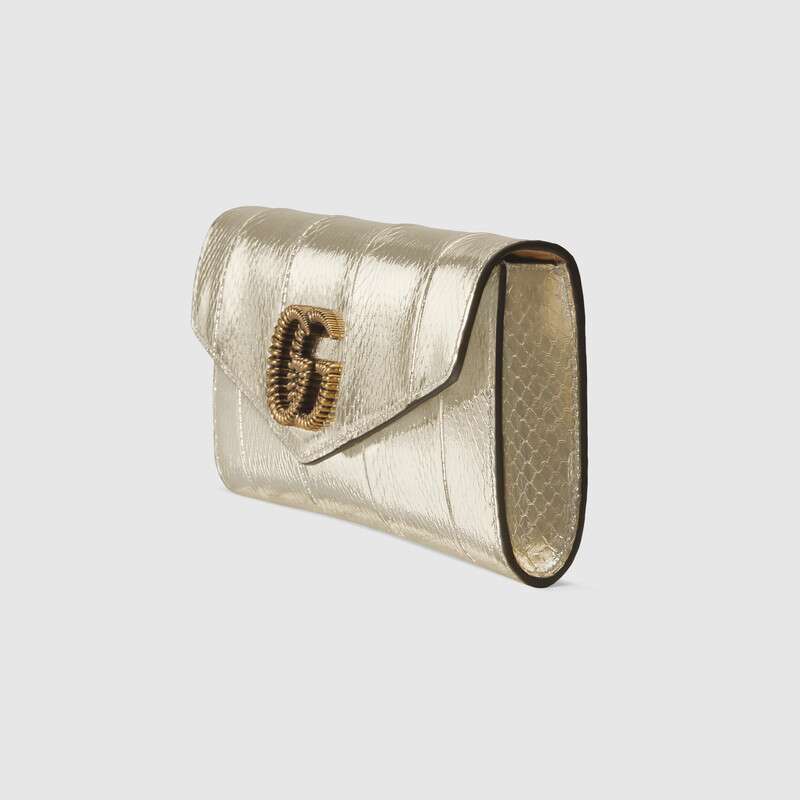 Gucci Broadway Snakeskin Clutch with Double G Silver Snakeskin