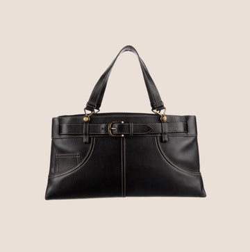 CHRISTIAN DIOR BLACK LEATHER BELTED EVERYDAY BAG