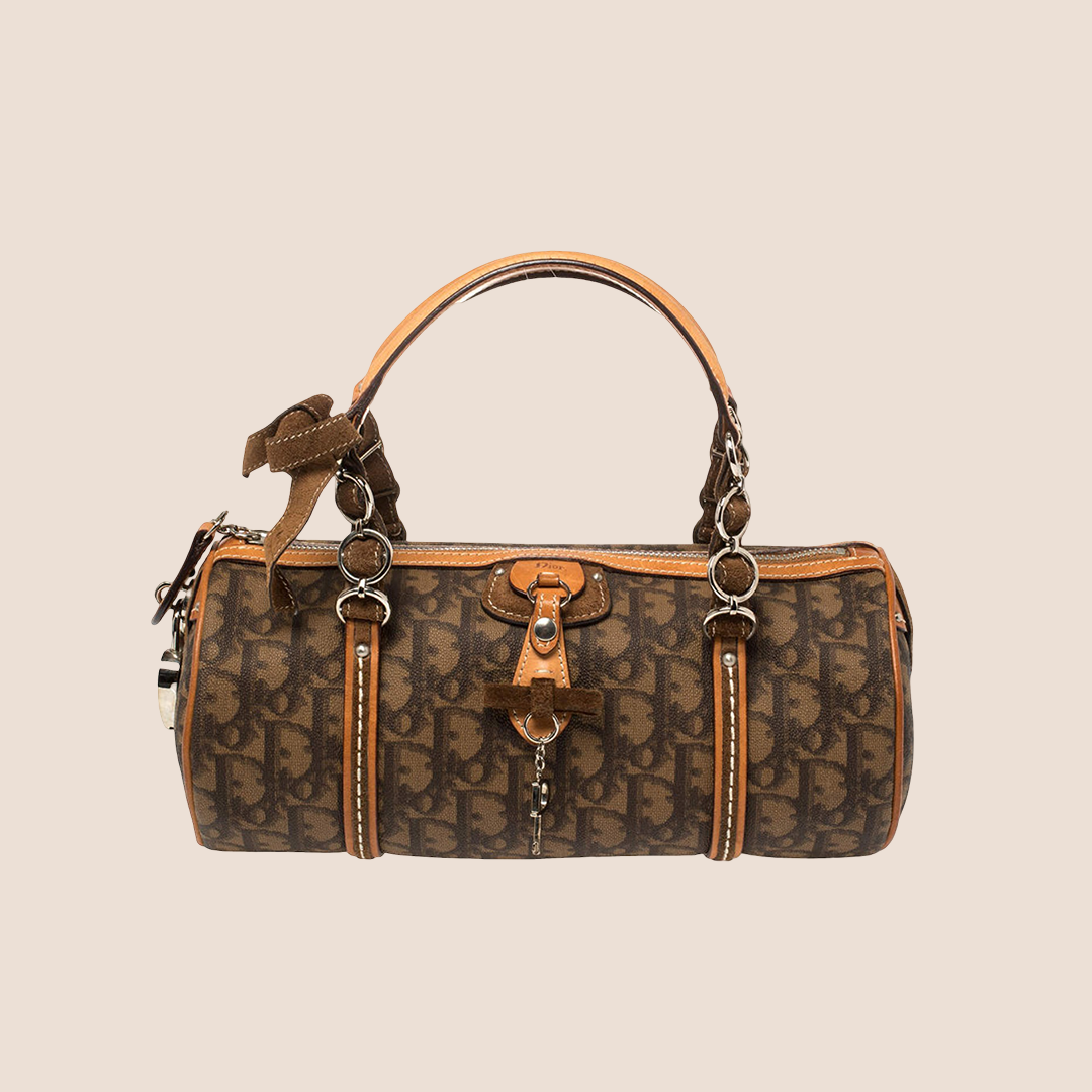CHRISTIAN DIOR 2006 BROWN ROMANTIQUE BARREL BAG