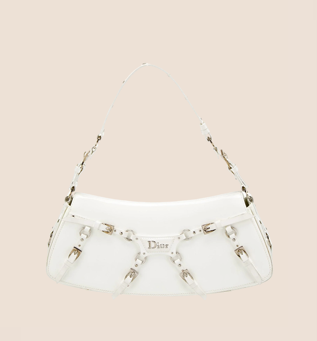 CHRISTIAN DIOR 2003 WHITE LEATHER BONDAGE CLUTCH