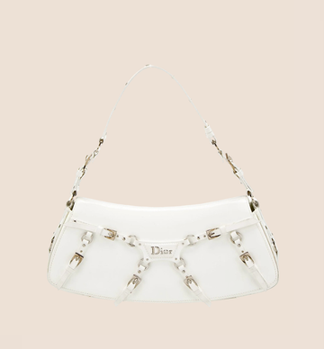 CHRISTIAN DIOR 2003 WHITE LEATHER BONDAGE CLUTCH