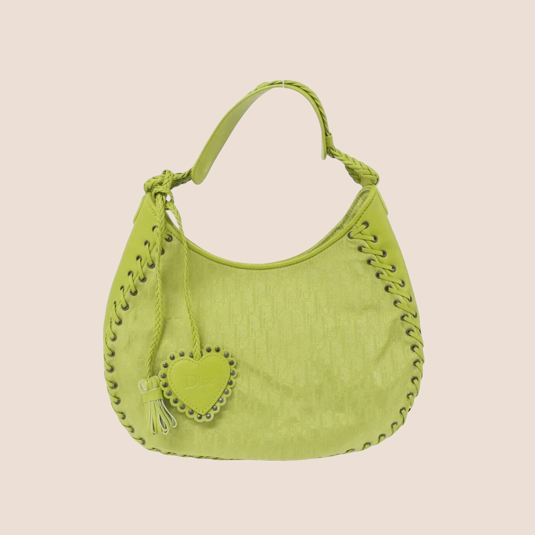 CHRISTIAN DIOR GREEN OBLIQUE ETHNIC HOBO BAG