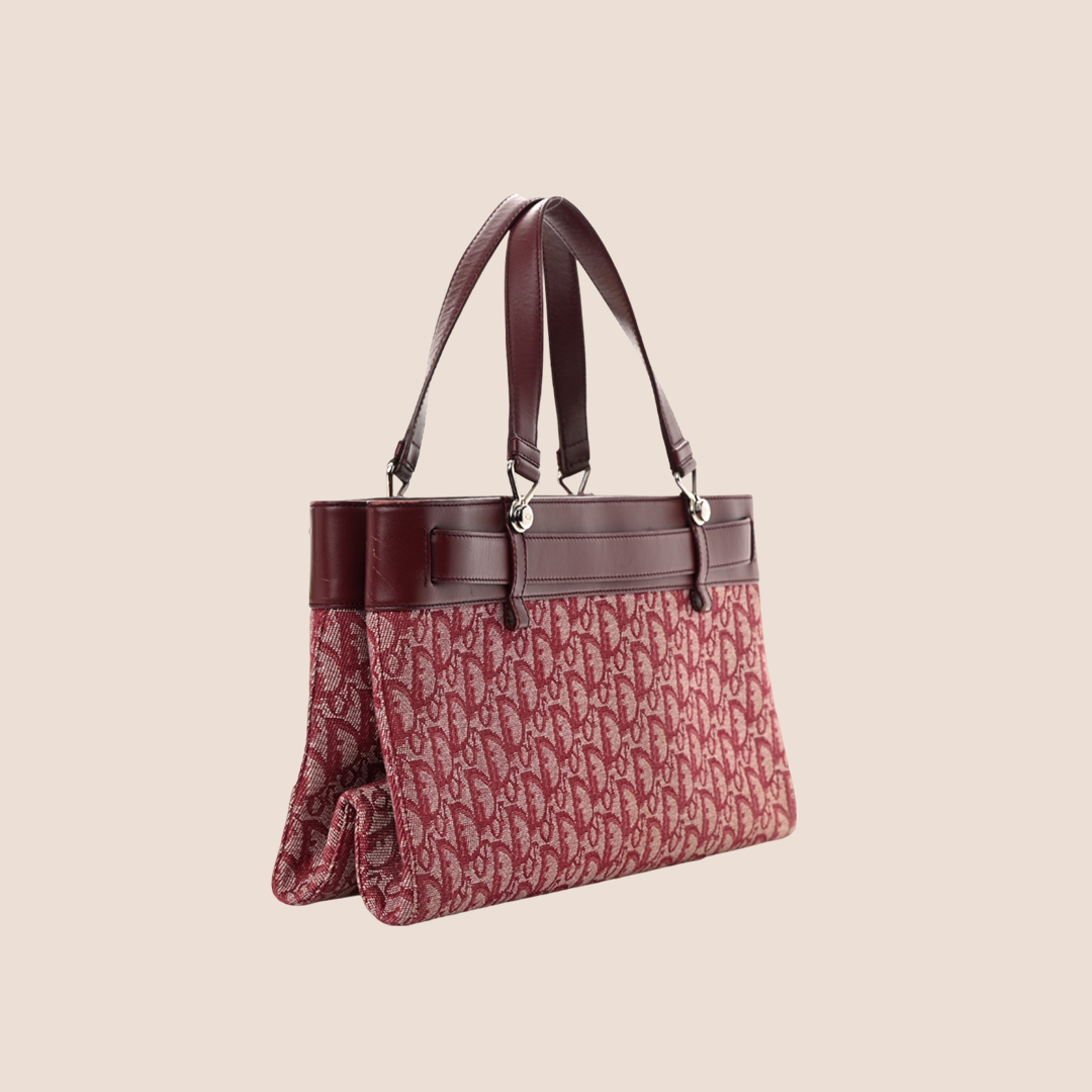 CHRISTIAN DIOR BURGUNDY TROTTER BELTED JEANS EVERYDAY BAG