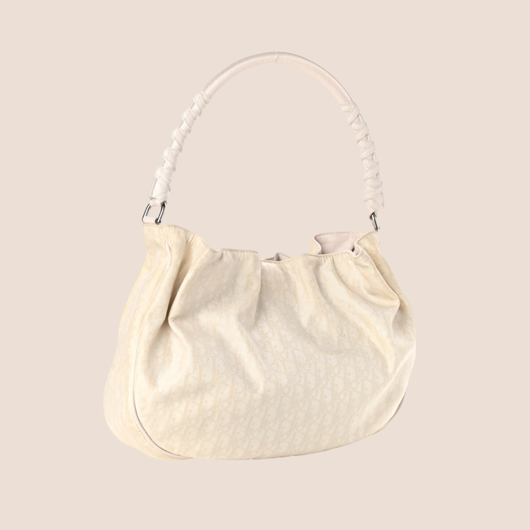 CHRISTIAN DIOR CREAM DIORISSIMO CANVAS HOBO BAG