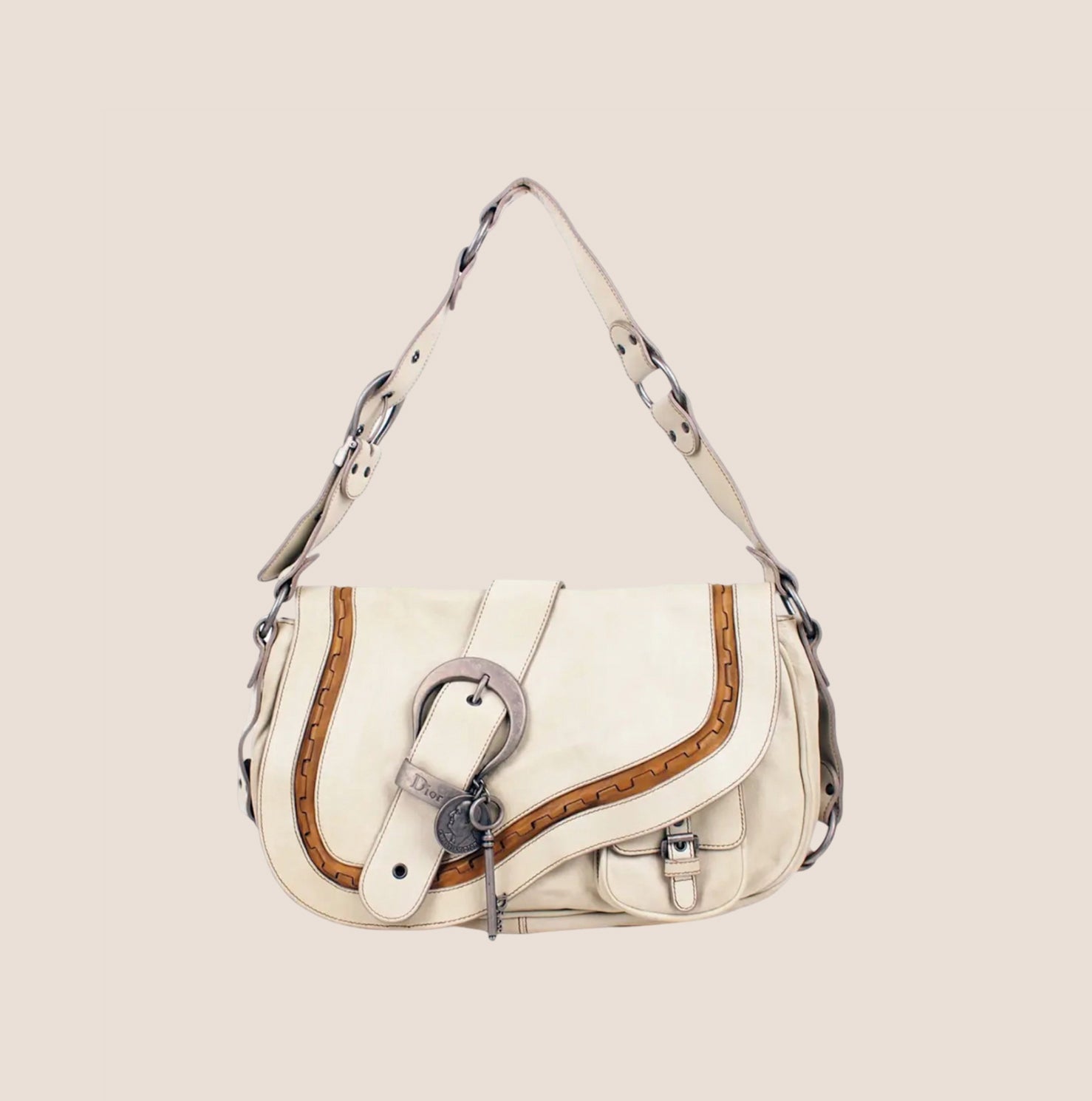 CHRISTIAN DIOR 2006 WHITE LEATHER GAUCHO BAG