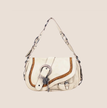 CHRISTIAN DIOR 2006 WHITE LEATHER GAUCHO BAG