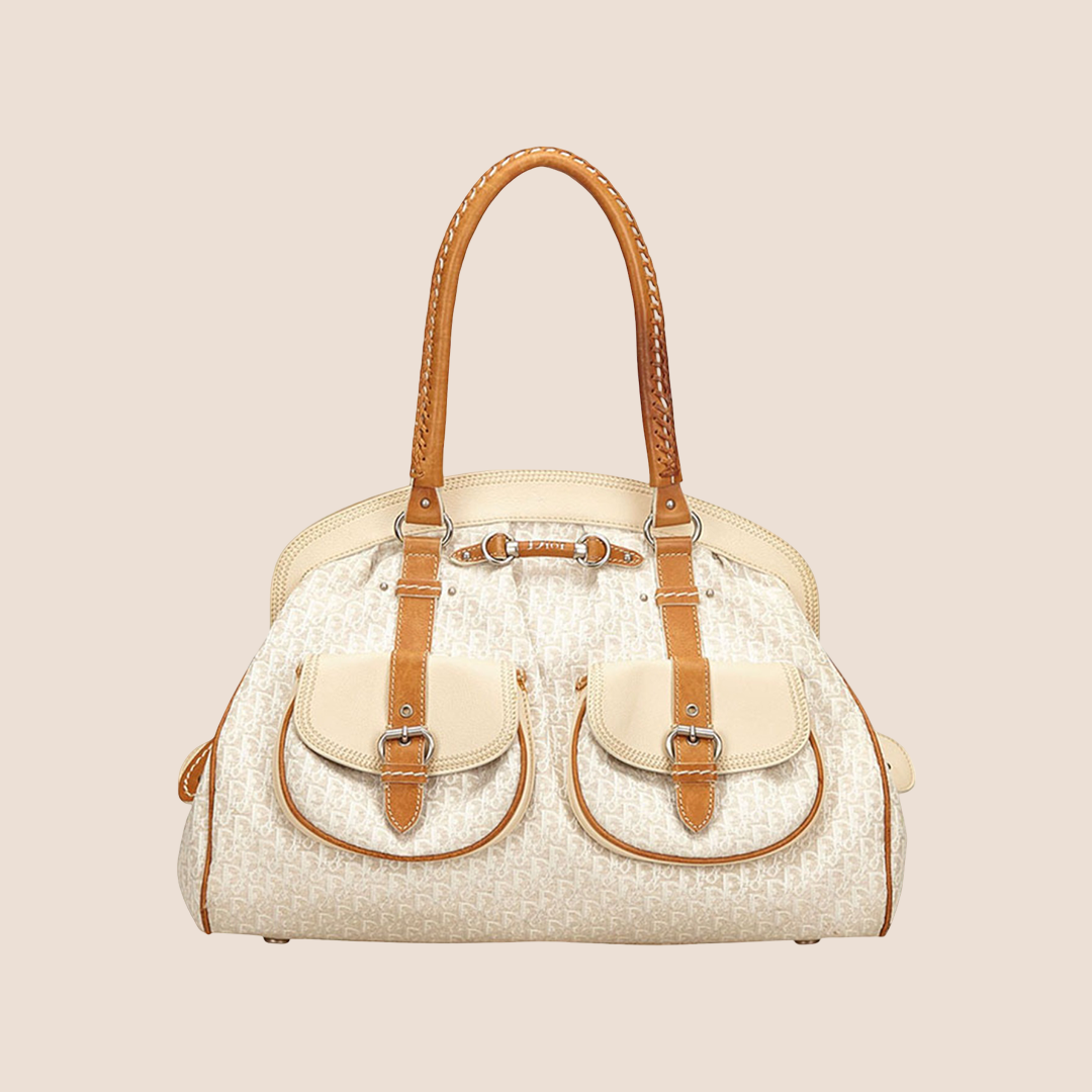 CHRISTIAN DIOR BICOLOR DIORISSIMO CANVAS SATCHEL BAG