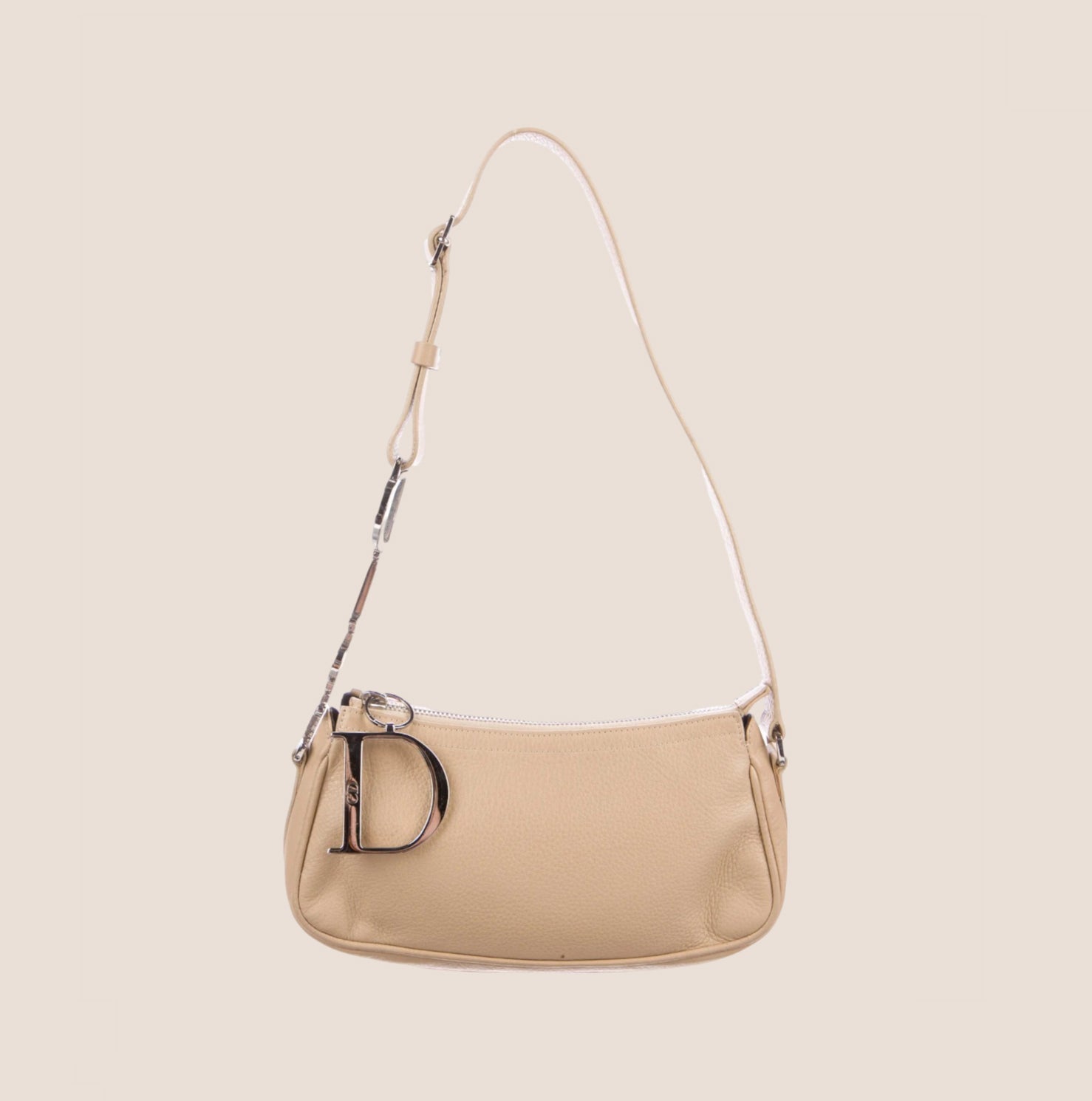 CHRISTIAN DIOR 2000 LOGO CHAIN BEIGE LEATHER MINI SHOULDER BAG