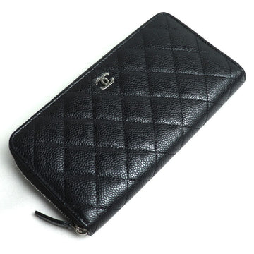 Chanel Caviar Skin Round Zip Wallet Black