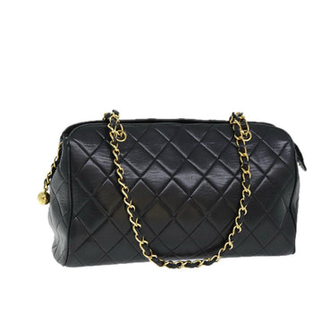 Top Quality Chanel Matelasse Chain Shoulder Bag Lamb Skin Black CC Auth ki4411