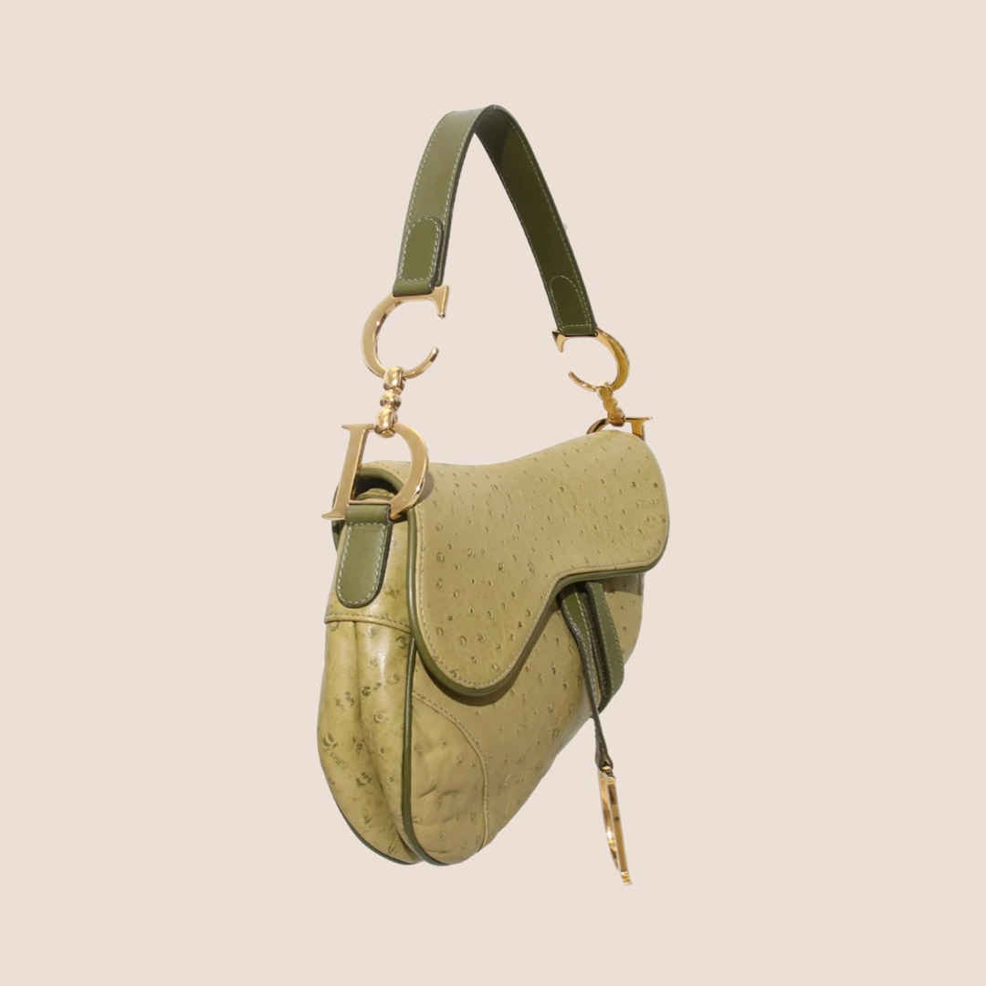 CHRISTIAN DIOR FALL 2000 GREEN OSTRICH SADDLE BAG