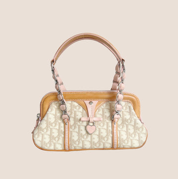 CHRISTIAN DIOR PINK & BEIGE ROMANTIQUE MINI FRAME BAG