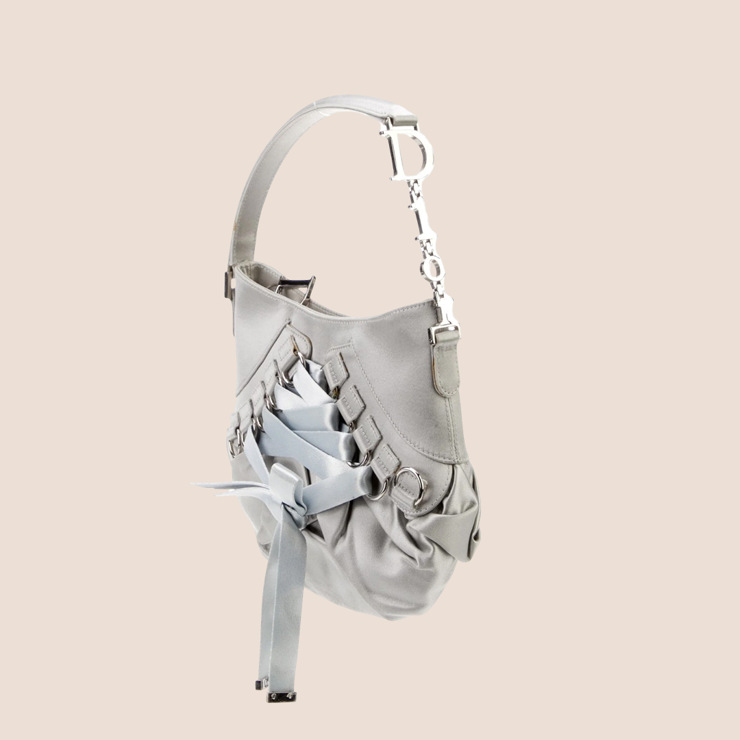 CHRISTIAN DIOR 2004 GREY SATIN MINI CORSET BAG
