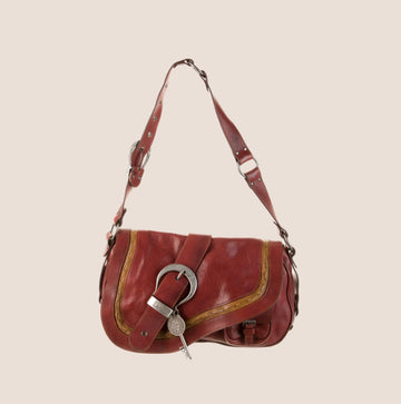 CHRISTIAN DIOR RED LEATHER GAUCHO BAG