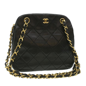 Top Quality Chanel Matelasse Clasp Chain Shoulder Bag Lamb Skin Black CC Auth kk164